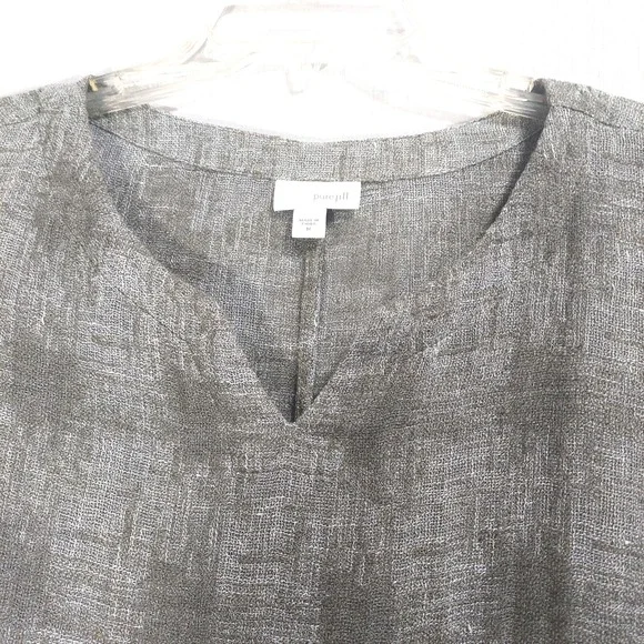 Purejill Womens Size Medium Linen Blend Blouse Popover 3/4 Sleeves Breathable - Picture 3 of 9